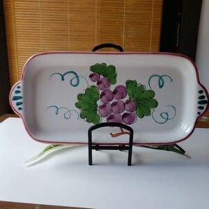 Artistic Ceramic Tray with Grapes Design